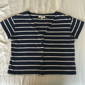 Madewell V-Neck Button Front Boxy-Crop Tee